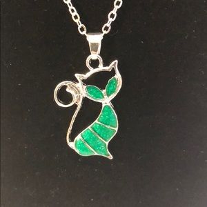 Cat necklace with silver toned chain